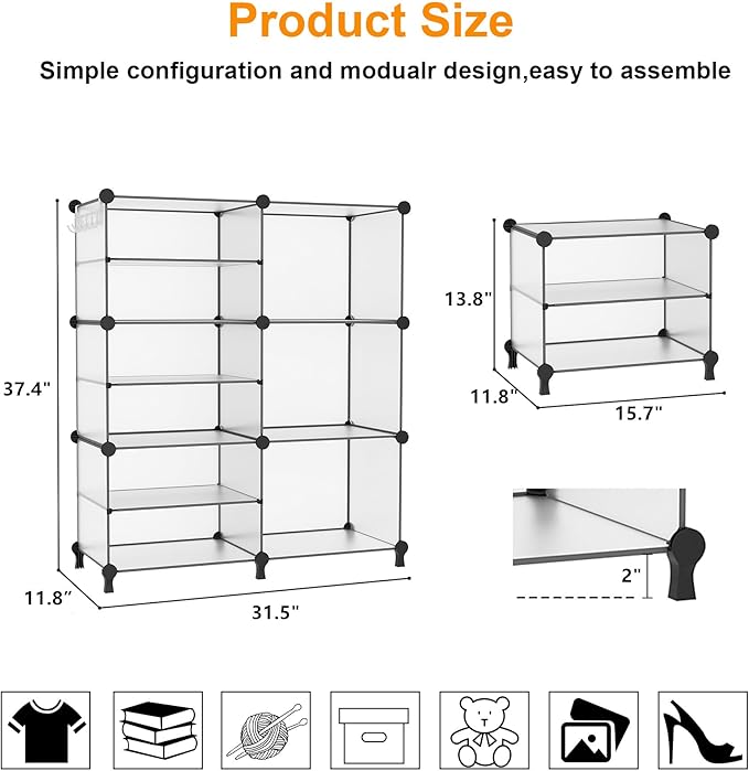 AWTATOS Closet Organizer 6 Cube Storage Shelves Portable Closet Clothes Organizers and Storage Stackable Cubby Shelving for Closet Bedroom Living Room Translucent