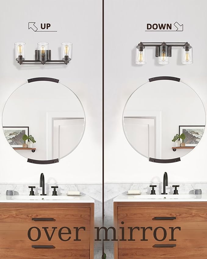 Bathroom Light Fixtures, HWH 3-Light Vanity Light Fixture Over Mirror, Industrial Wall Sconce Lighting, Oil-Rubbed Bronze Finish, 5HLT63B-3W ORB