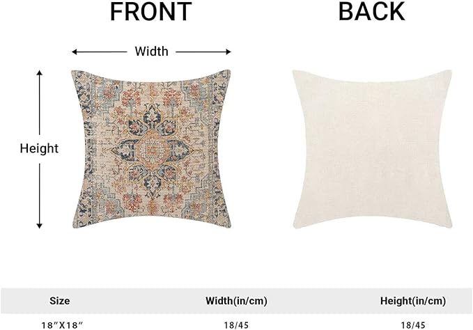 Boho Brown Nature Throw Pillow Covers 18x18 Inch Set of 2, Carpet Pattern Neutral Decorative Throw Pillow Covers Bohemia Brown Linen Outdoor Cushion Cover for Sofa Couch Farmhouse Room