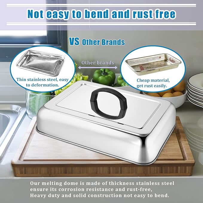 HaSteeL Rectangular Basting Cover, Stainless Steel Cheese Melting Dome Steaming Cover Lid, Heavy Duty Griddle Grill Accessories for Flat Top Teppanyaki BBQ Kitchen Indoor & Outdoor, Dishwasher Safe
