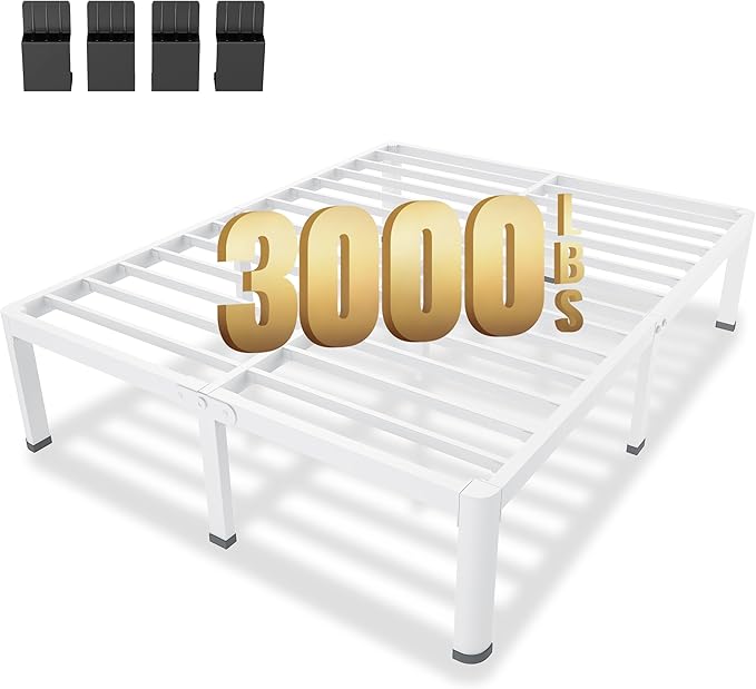 MAF 14 Inch King Metal Platform Bed Frame White with Round Corner Legs, 3000 LBS Heavy Duty Steel Slats Support, Noise Free, No Box Spring Needed, Easy Assembly