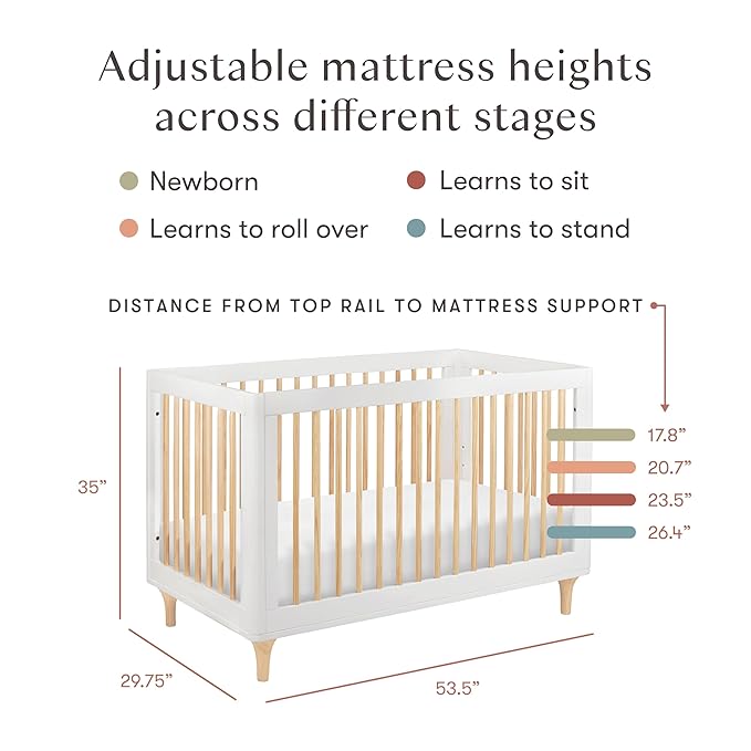 Babyletto Lolly 3-in-1 Convertible Crib with Toddler Bed Conversion Kit in White and Natural, Greenguard Gold Certified