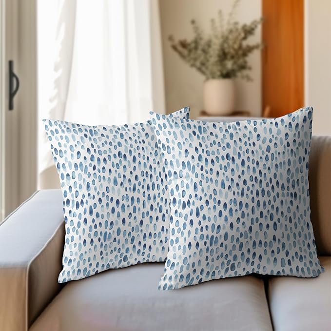 Kawani Blue and White Polka Dot Pillow Covers 24x24 Inch Set of 2 Blue Rain Drop Print Outdoor Decorative Throw Pillows Modern Boho Accent Pillowcases Cushion Covers for Home Couch Decor