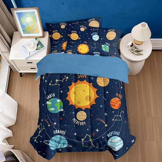 SANDJEST Solar System Duvet Cover Sets Full Size for Kids Boys, Incude 1 Polyester Comforter Cover 80x90 Inches and 2 Pillowcases 20x26 Inches, Comforter Not Included, Gift for Christmas Birthday