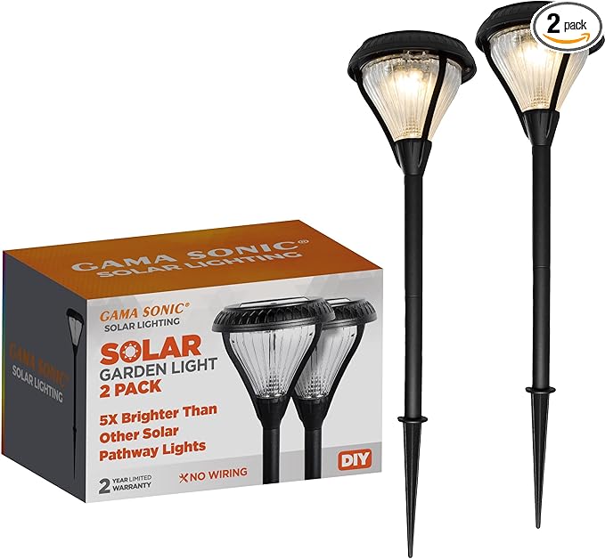 Gama Sonic Premier Outdoor Pathway Garden Landscape Light with 2 Color LEDs, Warm White and Bright White, Black, Heavy Duty Cast Aluminum, 50 Lumens, 2-Pack (239002)