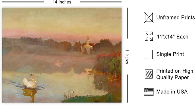 Poster Master Vintage Pond in Radziejowice Poster - Retro Swan Print - Lake Art - Landscape Art - Farmhouse Art - Animal Lover Art - Aesthetic Living Room or Office Decor - 11x14 UNFRAMED Wall Art