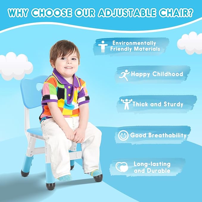 Kids Adjustable Chair with 3 Height Levels Toddler for Desk and Play Indoor Outdoor Activities
