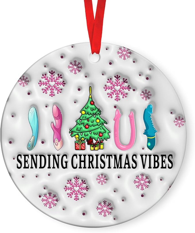Funny Christmas Ornaments - Humorous Holiday Ornaments for Christmas Tree Decoration, Unique Gag Gifts for Friends, White Elephant Gifts - Quirky Ceramic Ornament with Gift Box