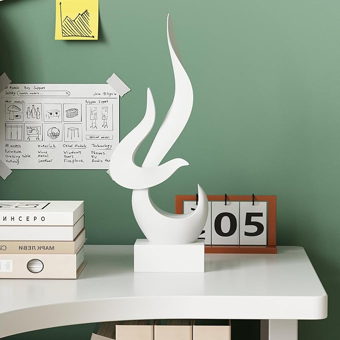 Dosker White Flame Sculptures Home Decor, Abstract Statues Shelf Decor, Table Decor for Living Room Office, Kitchen