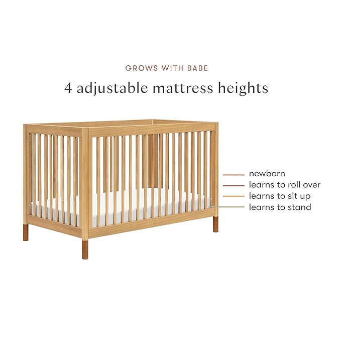 Babyletto Gelato 4-in-1 Convertible Crib with Toddler Bed Conversion in Honey with Vegan Tan Leather Feet, Greenguard Gold Certified