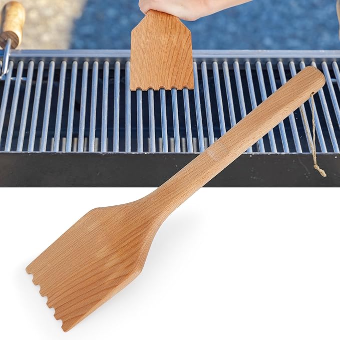 Wood Grill Scraper, Grill Scraper for Outdoor Grill, Wooden Grill Scraper with Long Handle, Grill Brush Barbecue Cleaning Tools for Grill Grates, Outdoor BBQ