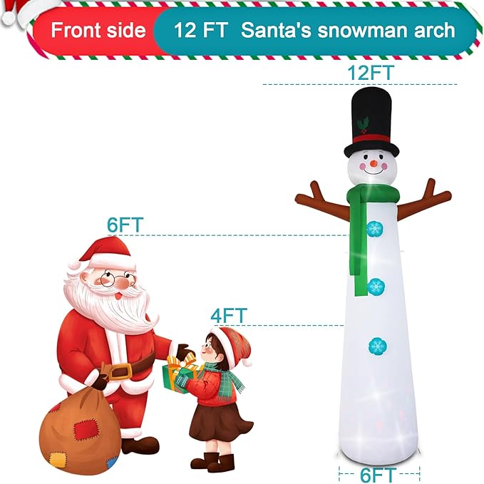 12ft Christmas Inflatable Outdoor Decoration Inflatable Yard Decoration Inflatable Snowman Decoration Built-in LED Lights for Christmas Holiday Party, Garden Winter Decoration