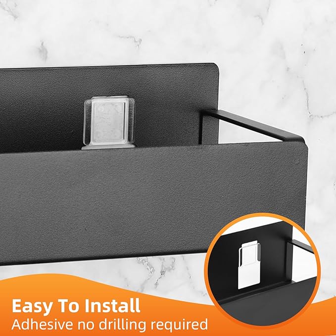 Spice Rack Wall Mount: 4 Packs Oversize Pantry Organization And Storage Rack Without Drilling - 11.8 Inch Black Large Adhesive Hanging Kitchen Spice Racks for Smooth Wall - Seasoning Rack