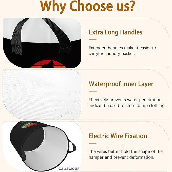 Big Foot Hiking Sunset Laundry Basket,Waterproof Laundry Hamper,Collapsible Organizer Basket for Storage Bin Toy Bins, Dirty Clothes Laundry Basket for Living Room/Bathroom/Bedroom