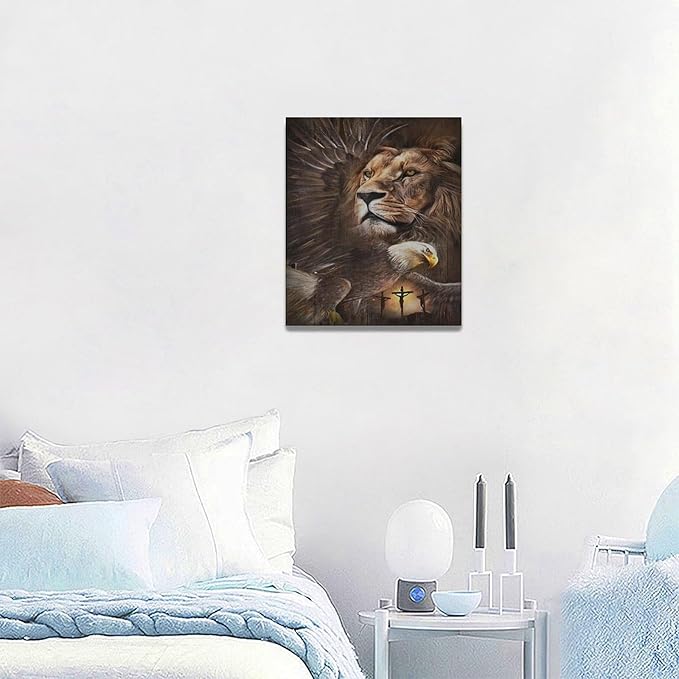 Banonaty Lion Eagle Wall Art - Christian Lion of Judah Canvas Prints - Masculine Modern Home Decor for Living Room, Bedroom, Bathroom - Framed 20"x24"
