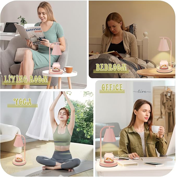 Pink Candle Warmer, Candle Warmer Lamp with Timer，Electric Candle Lamp Warmer for Scented Wax with 2 Bulbs，House Warming Gifts New Home&Gifts for Women, Candle Lamp for Jar Candles