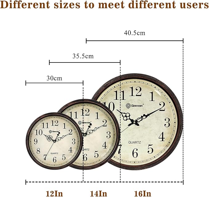 Geevon Vintage Wall Clock, Silent 16" Non Ticking Retro Round Clock Quartz Decorative Battery Operated Wall Clock for Kitchen,Office,Classroom,Bedroom,Living Room Decor