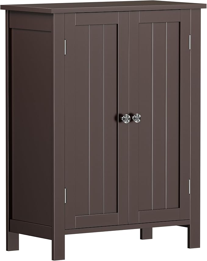 ZENY Bathroom Floor Storage Cabinet with Double Door + Adjustable Shelf, Wooden Organizer Cabinet for Living Room, Bathroom, Bedroom, Modern Home Furniture (Brown)