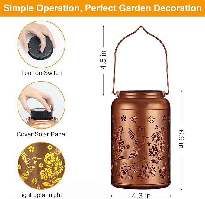 Solar Lanterns Outdoor, Waterproof Hanging Metal Solar Lanterns LED Decoration for Garden, Yard, Patio - Perfect Birthday Gifts for Women Mom Grandma(Hummingbird)
