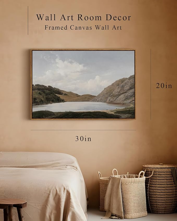 InSimSea Framed Canvas Wall Art Vintage Decor, Lakeside Nature Scenic Wall Decorations for Living Room, Large Prints, Wilderness Country Farmhouse Wall Art, Bathroom Art Wall Decor, 20"x30"