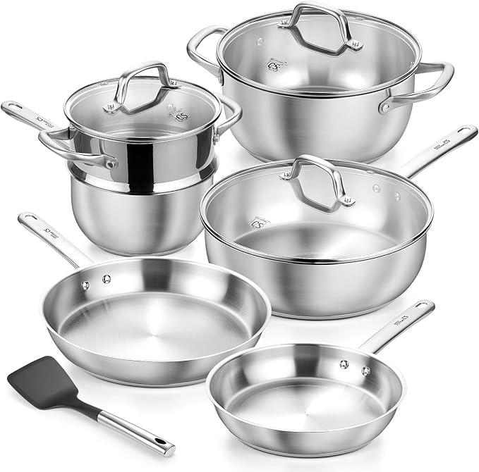 KOCH SYSTEME CS Stainless Steel Cookware Set 10 Piece, 18/10 Stainless Steel Pots and Pans Set for Professional Cooking, Kitchen Cookware Sets, Induction Compatible, Pots and Pans Set, Cooking Set