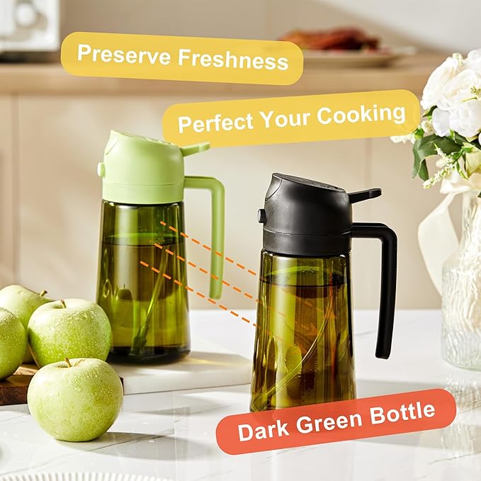 CXINYI - 16oz/470ml Olive Oil Dispenser for Kitchen with Stickers - 2 in 1 Olive Oil Sprayer for Cooking, Air Fryer, and Salad, Black&White (Light-Proof Kitchen Gadget)