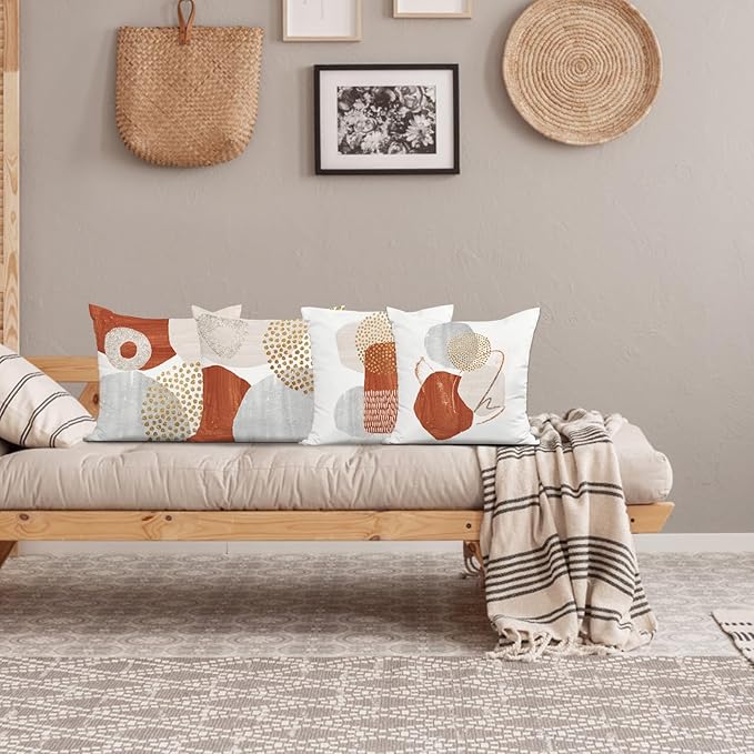 Jartinle Burnt Orange Abstract Throw Pillow Covers 18x18 Set of 4 Mid Century Modern Decorative Geometric Pillow Covers Minimalist for Sofa Couch Decor