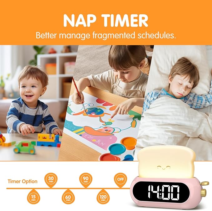 Cute Digital Clock for Bedrooms, Kids Alarm Clocks with Night Light Lamp, 10 Alarm Tones, Adjustable Brightness, Nap Timer, Snooze, Power-off Memory, Bedside Clocks for Girls Kids Teens Birthday Gifts