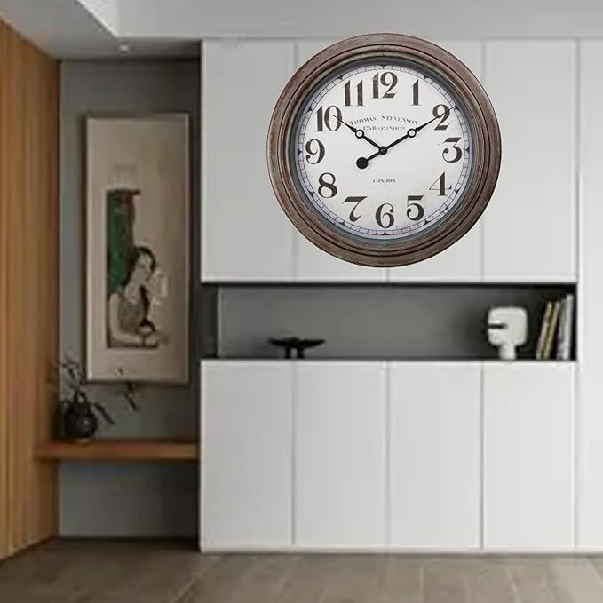 20 Inch Retro Farmhouse Wall Clock, Vintage Silent Non-Ticking, Battery Operated Decorative Clock for Living Room, Kitchen, Bedroom, Office and Home Decor, Bronze White Arabic Number
