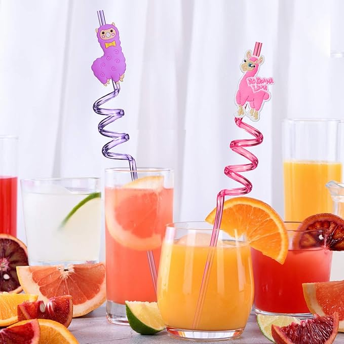 24 LLama Straws Party Favors for LLama Birthday Party Supplies with 2 Cleaning Brush