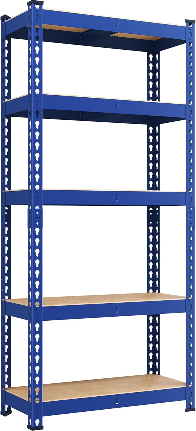 Yaheetech Storage Shelves 5 Tier Garage Shelving Heavy Duty Garage Shelves Adjustable Metal Shelving Unit Utility Rack Industrial Shelving for Warehouse Pantry Closet, 27.5" W x 12" D x 60" H, Blue