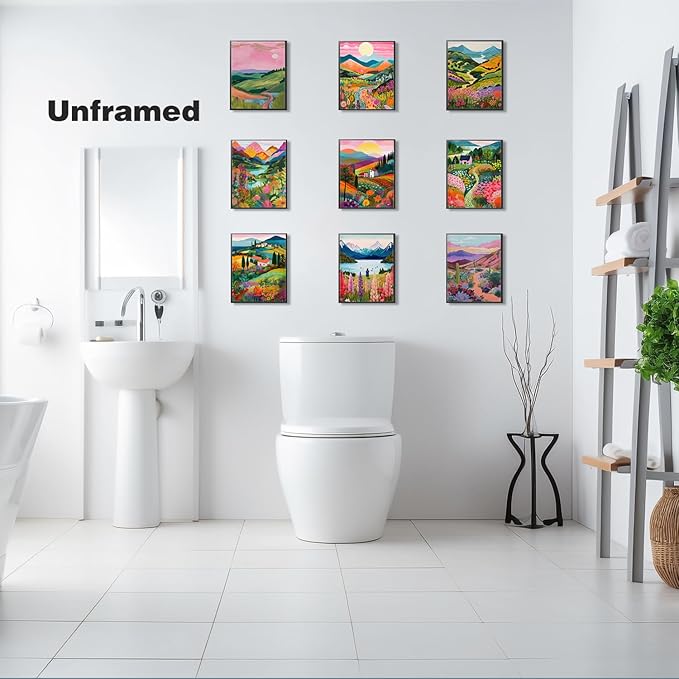 Plant Floral Landscape Wall Art Set of 9, Colorful Abstract Nature Landscape Posters Wall Decor, Boho Canvas Artwork for Living Room Dining Room Bedroom Bathroom Home Decoration 8x10In Unframed