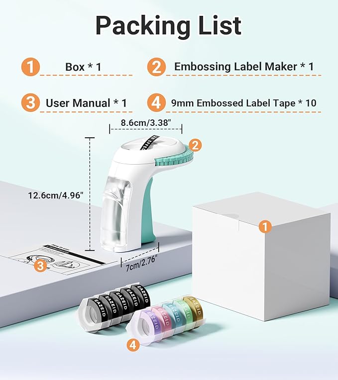 Embossing Label Maker Machine with Tapes, Retro Manual Label Maker Embossed, Vintage Embosser with 10 Rolls Macaroon 3D Embossing Label Tapes for Kid DIY Home School Supplies, Gifts