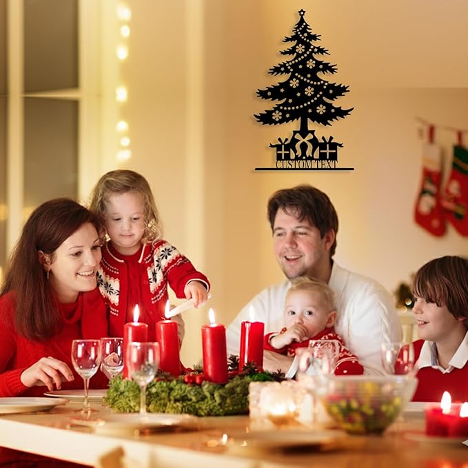 Personalized Christmas Tree Metal Sign, Custom Signs Outdoor Metal Wall Decor, Merry Christmas Tree Signs Wall Decoration for Home Living Room, Bedroom, Office, Garden, Porch