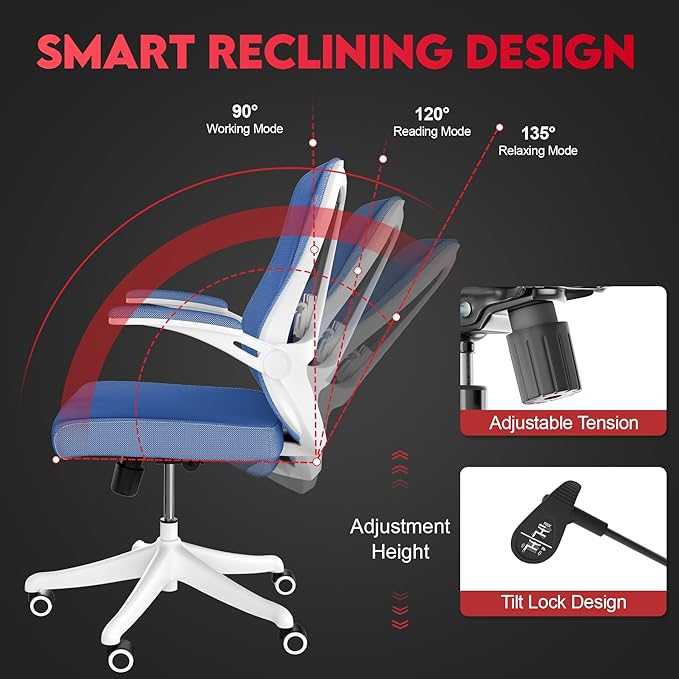 Ergonomic Office Chair - Comfy Desk Chairs with Wheels and Arms, 400LB Heavy Duty Mesh Computer Chairs with Comfortable Lumbar Back Support for Home Office, Bedroom, Study and College Dorm