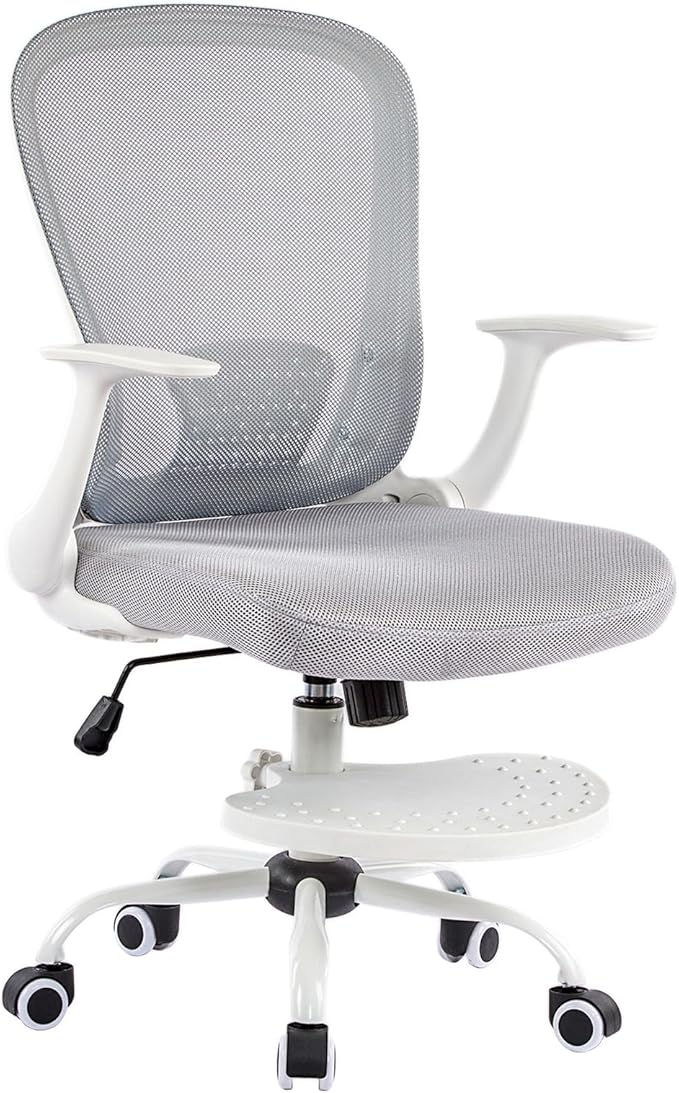 Kids Desk Chair Ergonomic Study Chair Swivel Mesh Desk Chair with Adjustable Arm Height Footrest Wheel Computer Home Office Chair for Children Boys Girls Students Bedroom School Age 5-13 Grey