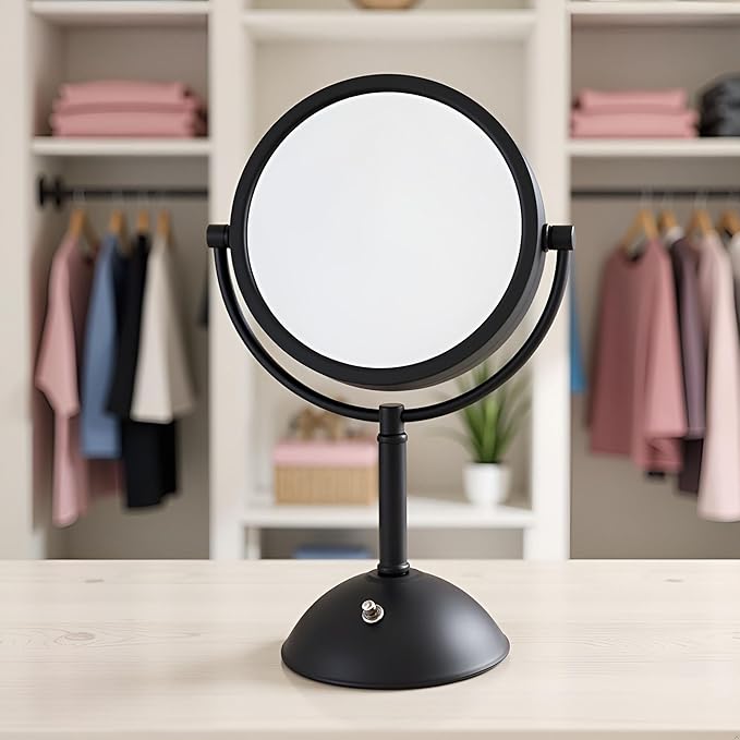 JERDON Lighted Makeup Mirror with Magnification - 1X and 8X Magnification - Black Makeup Mirror - Model HL8808BKL