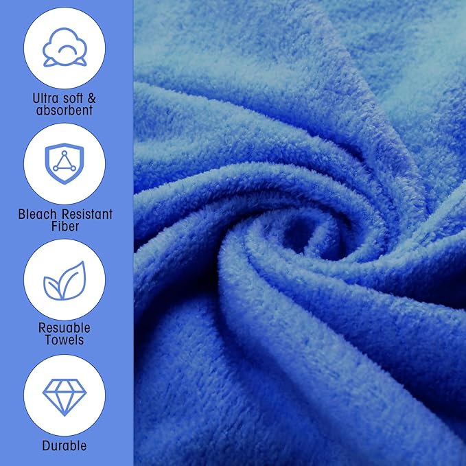 Newwiee 24 Pcs Coral Velvet Microfiber Bath Towels Sets 28 x 55 Inch Large Absorbent Multipurpose Quick Drying Soft Body Towels for Shower Bathroom Beach Fitness Yoga Sports Spa(Blue)