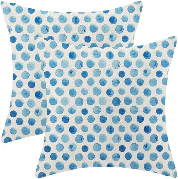 BETGINY Polka Dot Pillow Covers 18x18 Set of 2, Blue Teal Watercolor Aesthetic Decorative Throw Pillow Covers Farmhouse Linen Modern Boho Design Pillowcase for Couch Sofa Home Outdoor Decor
