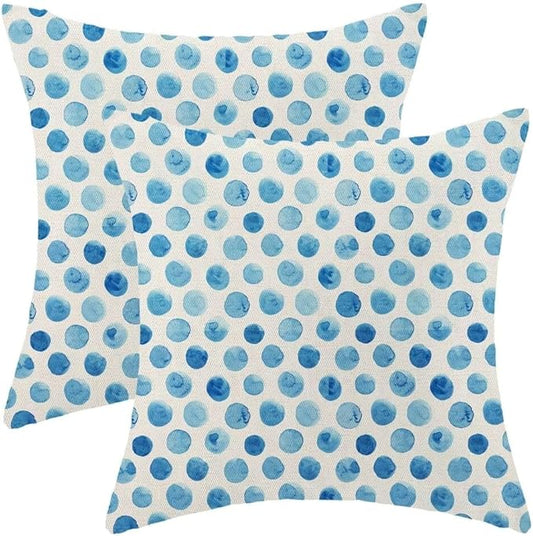 BETGINY Polka Dot Pillow Covers 18x18 Set of 2, Blue Teal Watercolor Aesthetic Decorative Throw Pillow Covers Farmhouse Linen Modern Boho Design Pillowcase for Couch Sofa Home Outdoor Decor