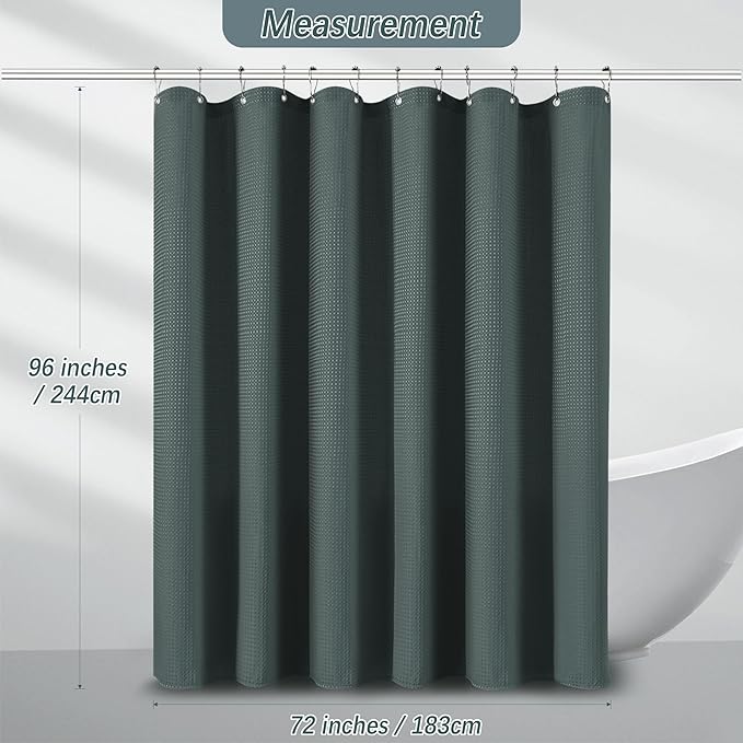 Extra Long Shower Curtain, 96 Inch Long Waffle Weave Heavy Duty Thick Cloth Bathroom Shower Curtain, Neutral Weighted Hotel Bath Curtain Set with 12 Hooks, 72x96 Stormy Weather