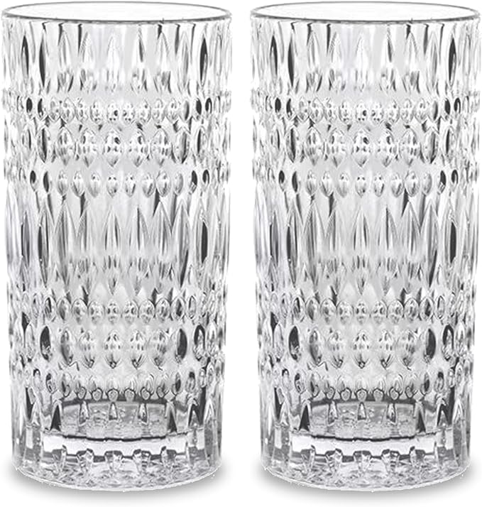 Highball Glasses [Set of 4] - 15oz Vintage Glass Cups Fits Dinner Party - Unique Texture, Dishwasher Safe