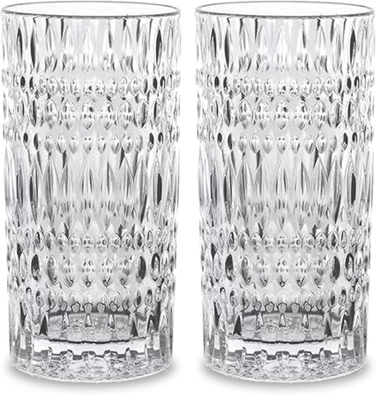 Highball Glasses [Set of 4] - 15oz Vintage Glass Cups Fits Dinner Party - Unique Texture, Dishwasher Safe