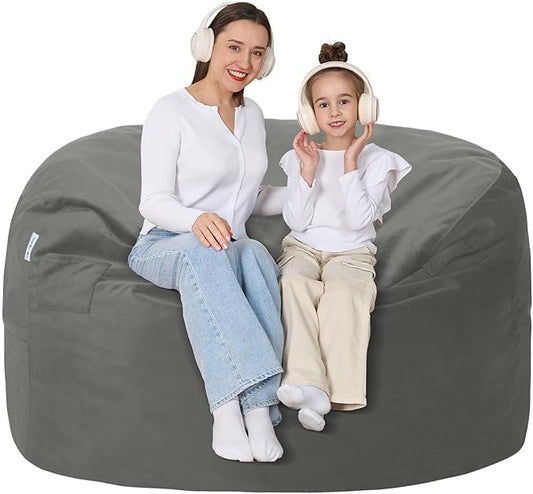 4FT Bean Bag Chair with Ultra Soft Velvet Cover Bean Bag Sofa with Memory Foam Bean Bag Chairs with Large Size Lazy Sofa for Dorm Office Living Room Bedroom Light Grey 4'