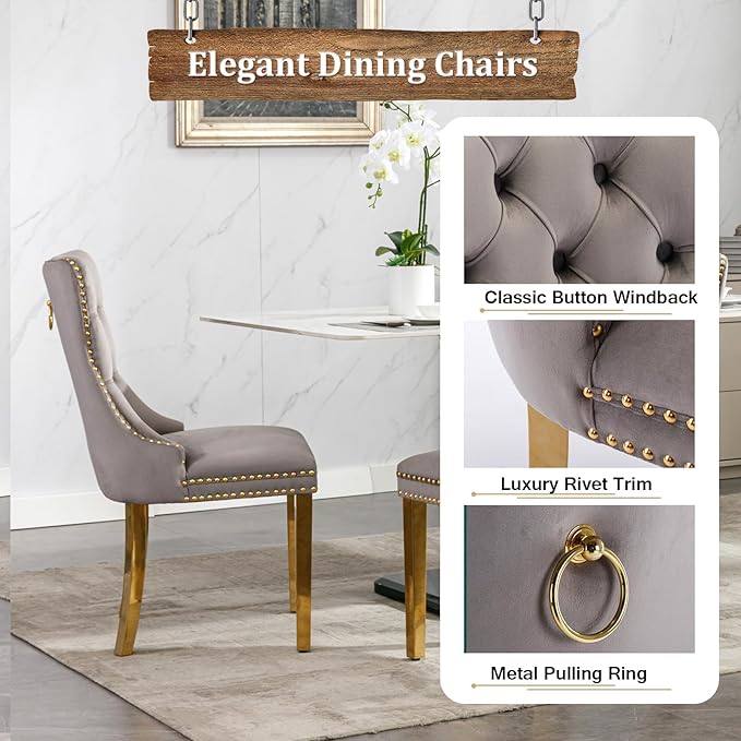 68" Faux Marble Dining Table Set for 6, 7-Piece Dining Set with Black Gold Kitchen Table and 6 Velvet Tufted Chairs, Modern Rectangular Dining Room Tables with Column-Shape Stainless Steel Base