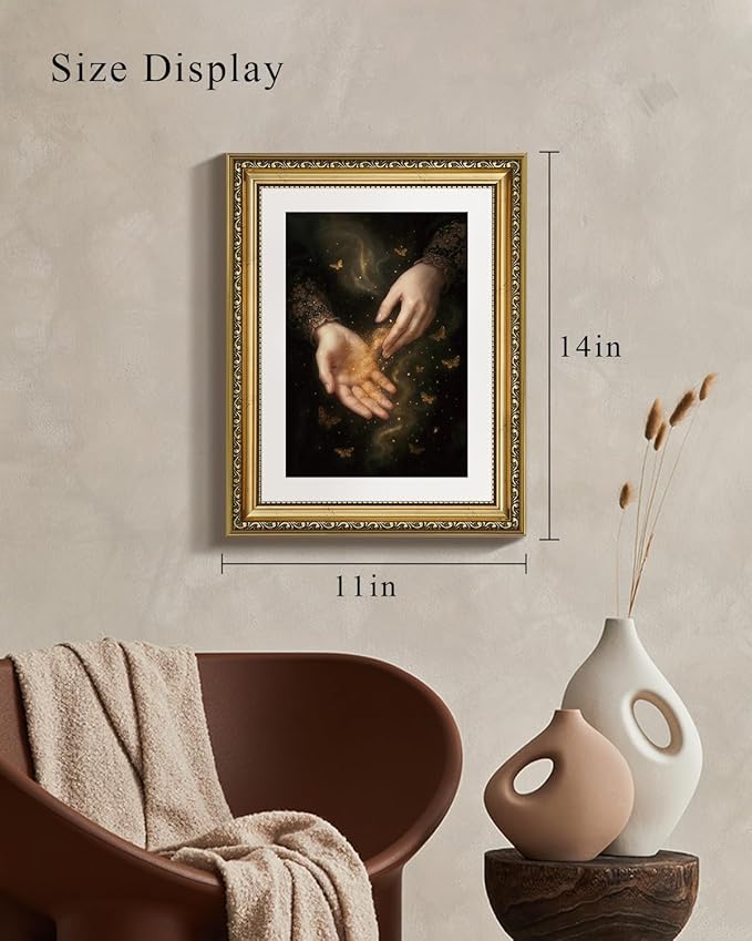 VIYYIEA Gold Framed Wall Art, Magic Hands Hallween Canvas Print Home Decor Vintage Art Painting Picture Bathroom Wall Decor, Magical Artwork for Living Room Bedroom Kitchen Office - 14L x 11W