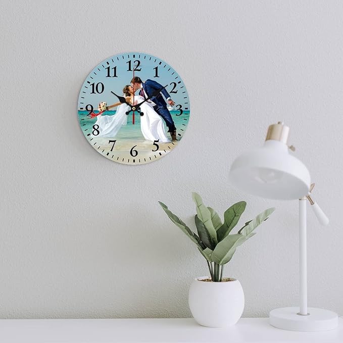 Custom Wall Clock, Personalized Wall Clock with Photo/Image Text Non-Ticking Clock Silent Customized Digital Wall Clocks Customized Gift for Living Room Kitchen Bathroom Home Decor 19.69''