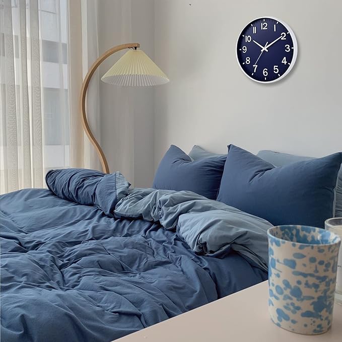 HZDHCLH Navy Blue Wall Clocks Battery Operated,12 inch Silent Non Ticking Modern Wall Clock for Living Room Bedroom Kitchen Office Classroom Decor