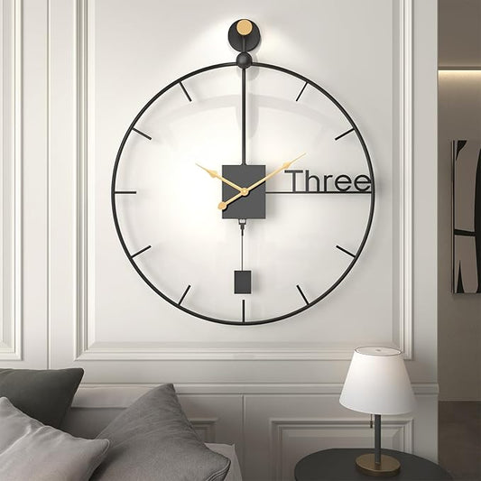 30 inch Wall Clock Large Modern Battery Operated Wall Clock with Swing Pendulum, Silent Non-Ticking Metal Clock for Living Room Decor, Decorative Hanging Clock for Bedroom, Office, Kitchen, Home