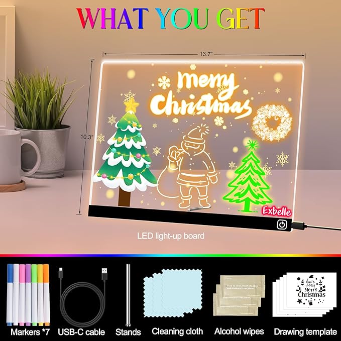 16“ LED Drawing Message Note Board 7 Colors Light Acrylic Dry Erase Lumiboard with Colors 2 Modes as Night Light for Kids Room/Store/Office Ideal Gift for Festival Decoration 7 Markers